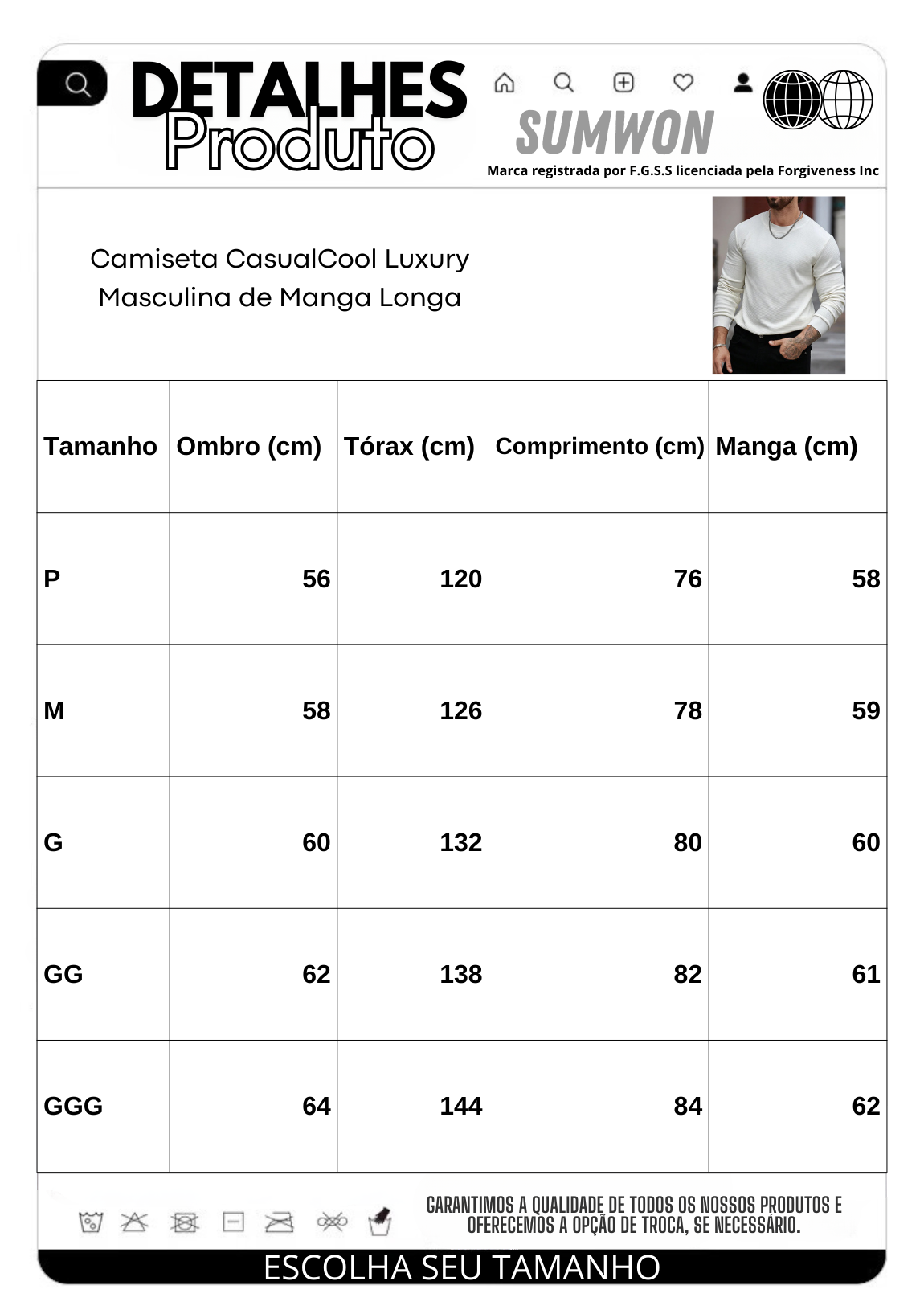 Camiseta CasualCool Luxury Masculina de Manga Longa