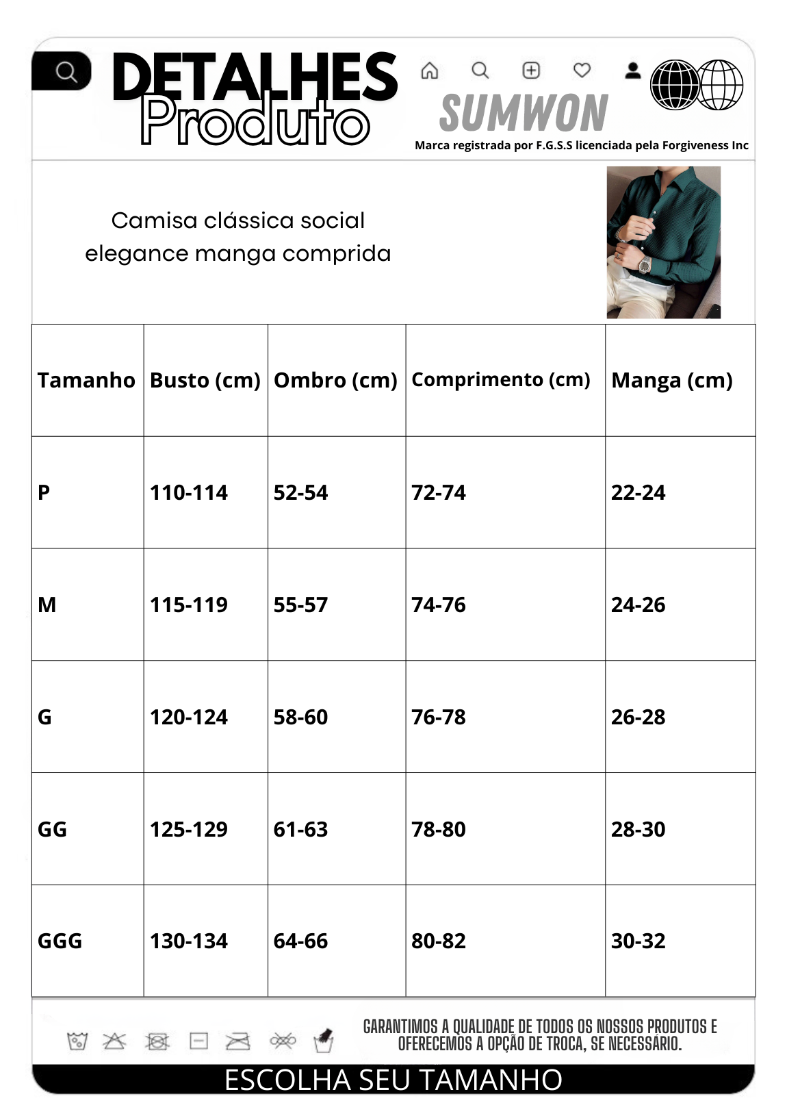 Camisa clássica social elegance manga comprida