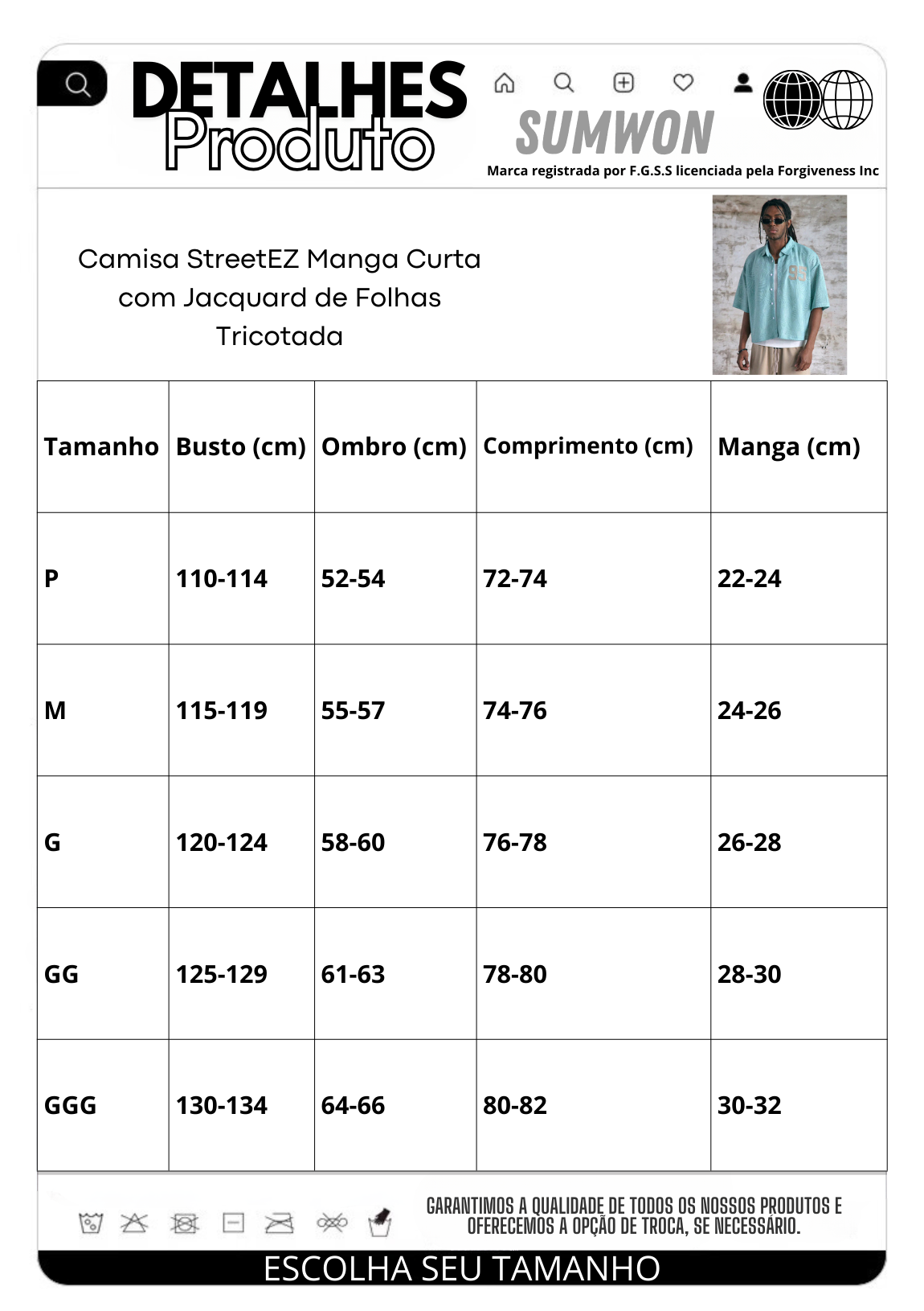 Camisa StreetEZ Manga Curta com Jacquard de Folhas Tricotada