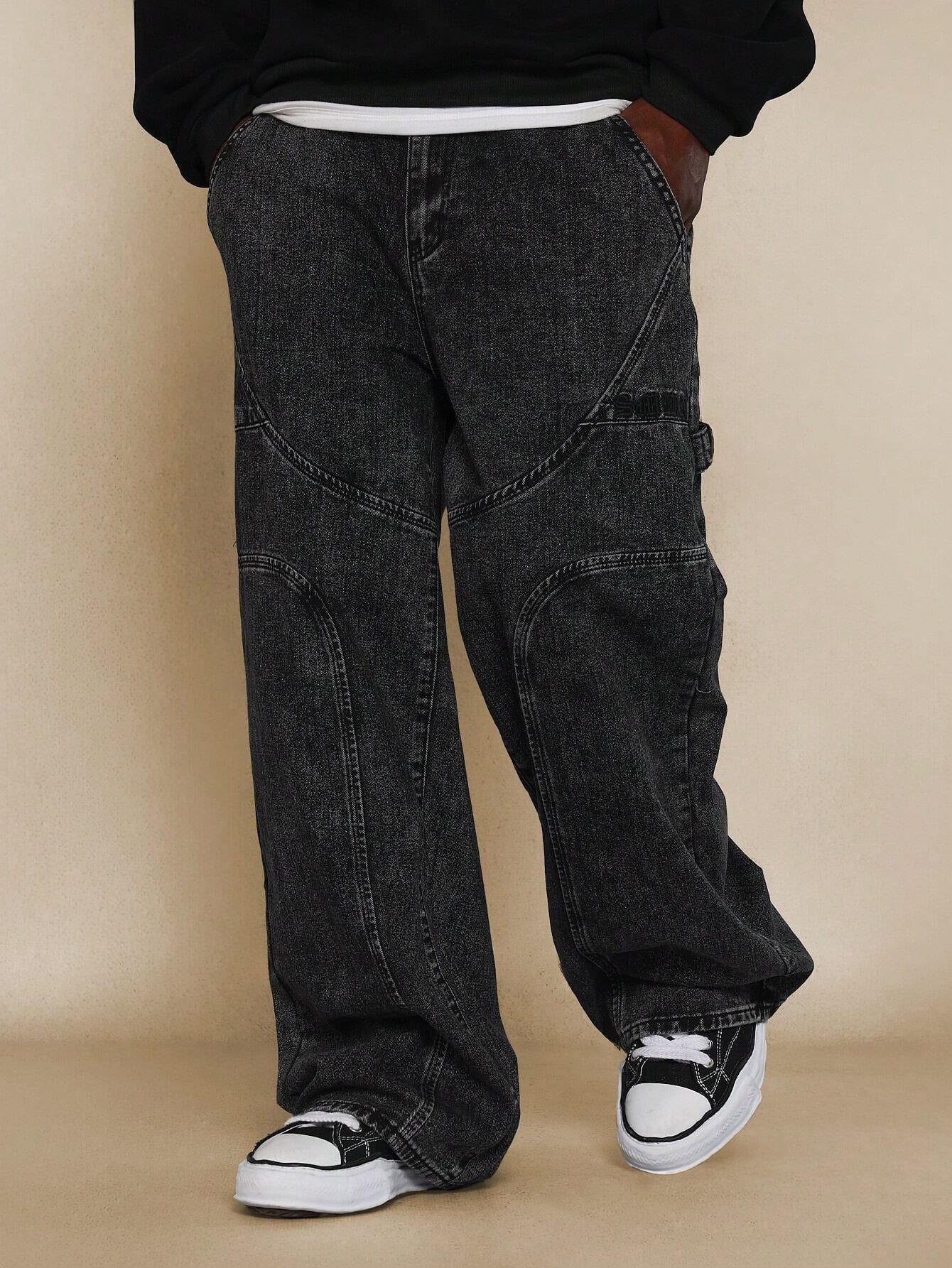 Calça Denim Reta Anos 90 com Painéis Curvos