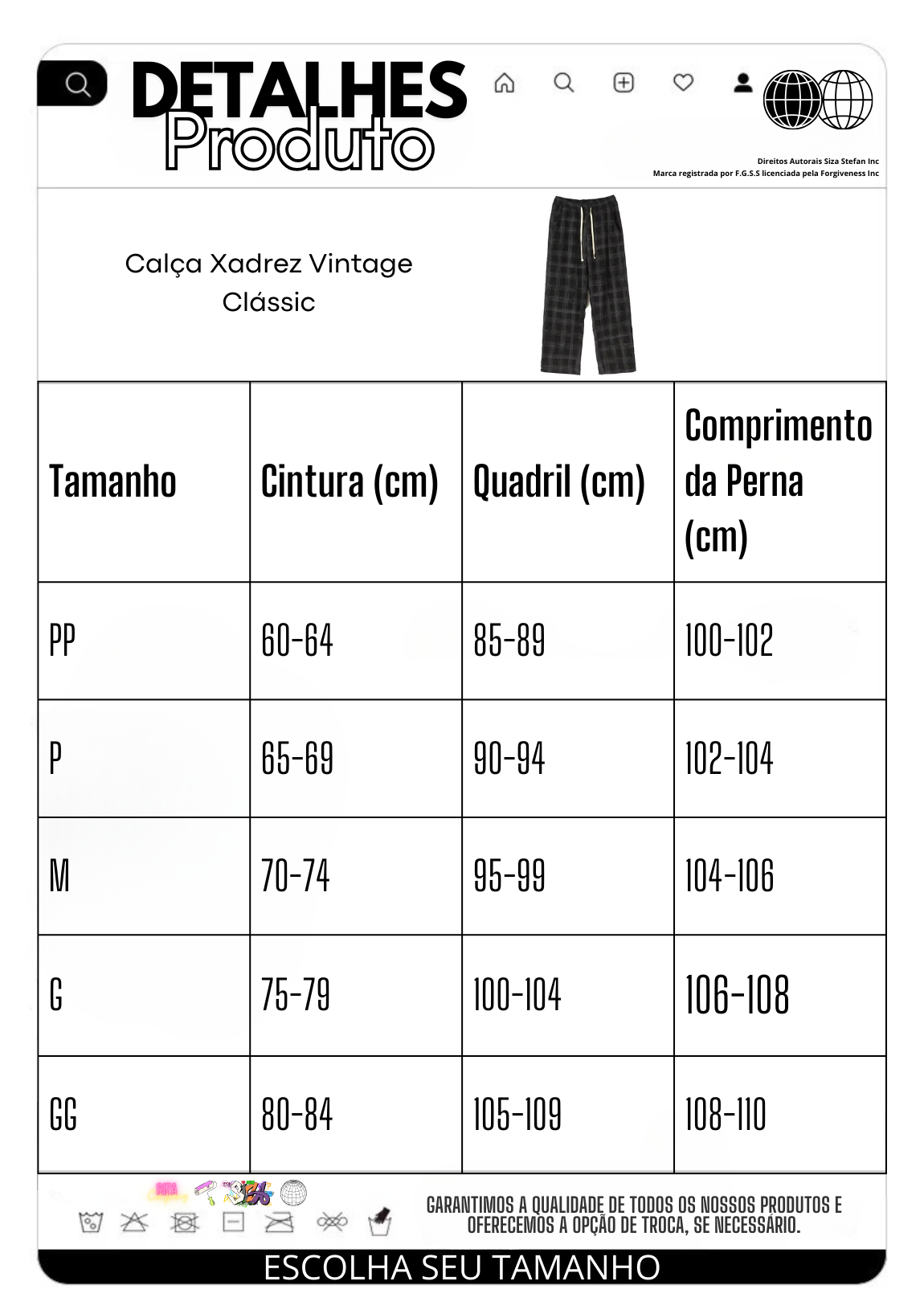 Calça Xadrez Vintage Clássic