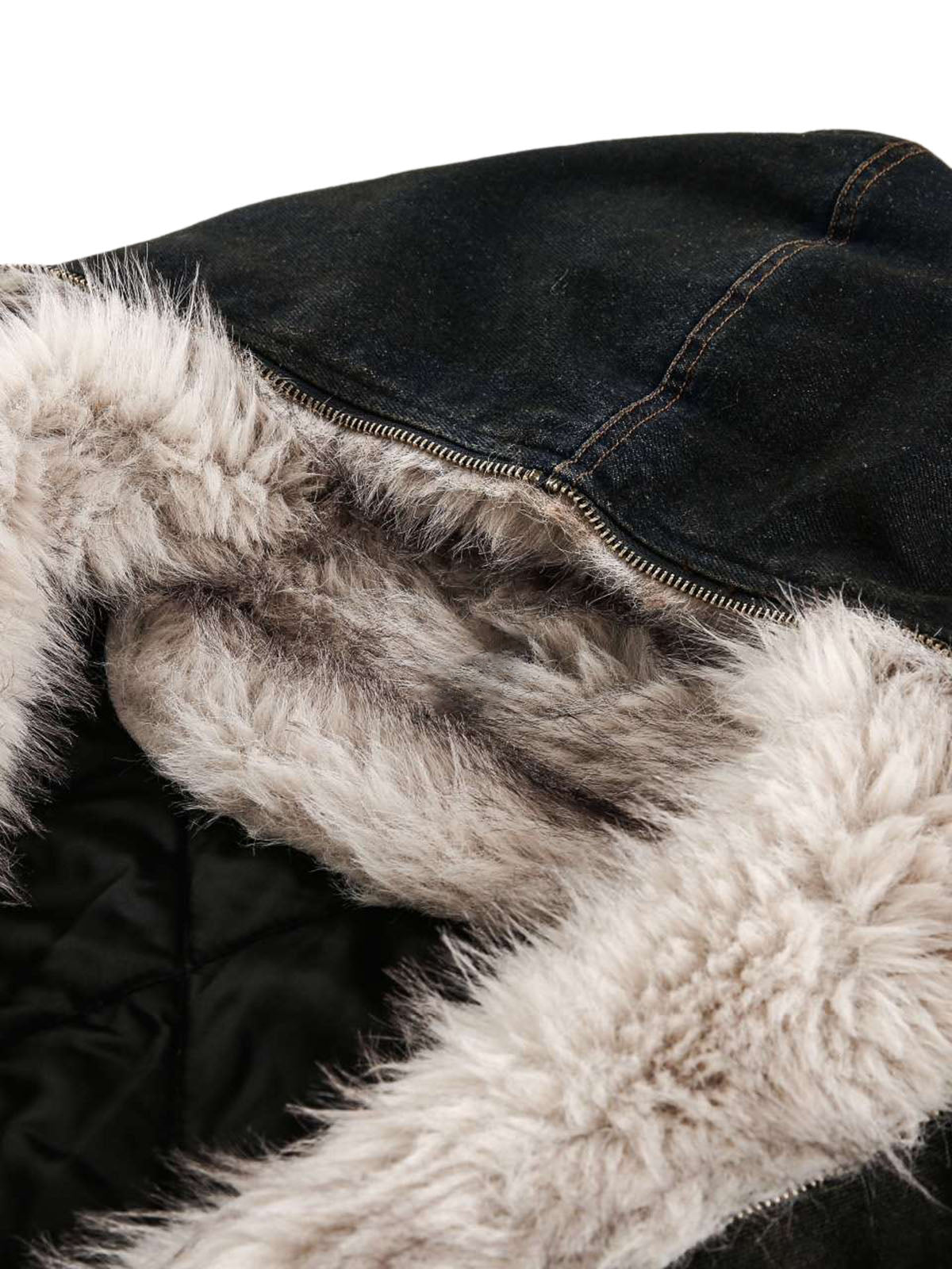 Jaqueta Washed Denim Fur Hooded