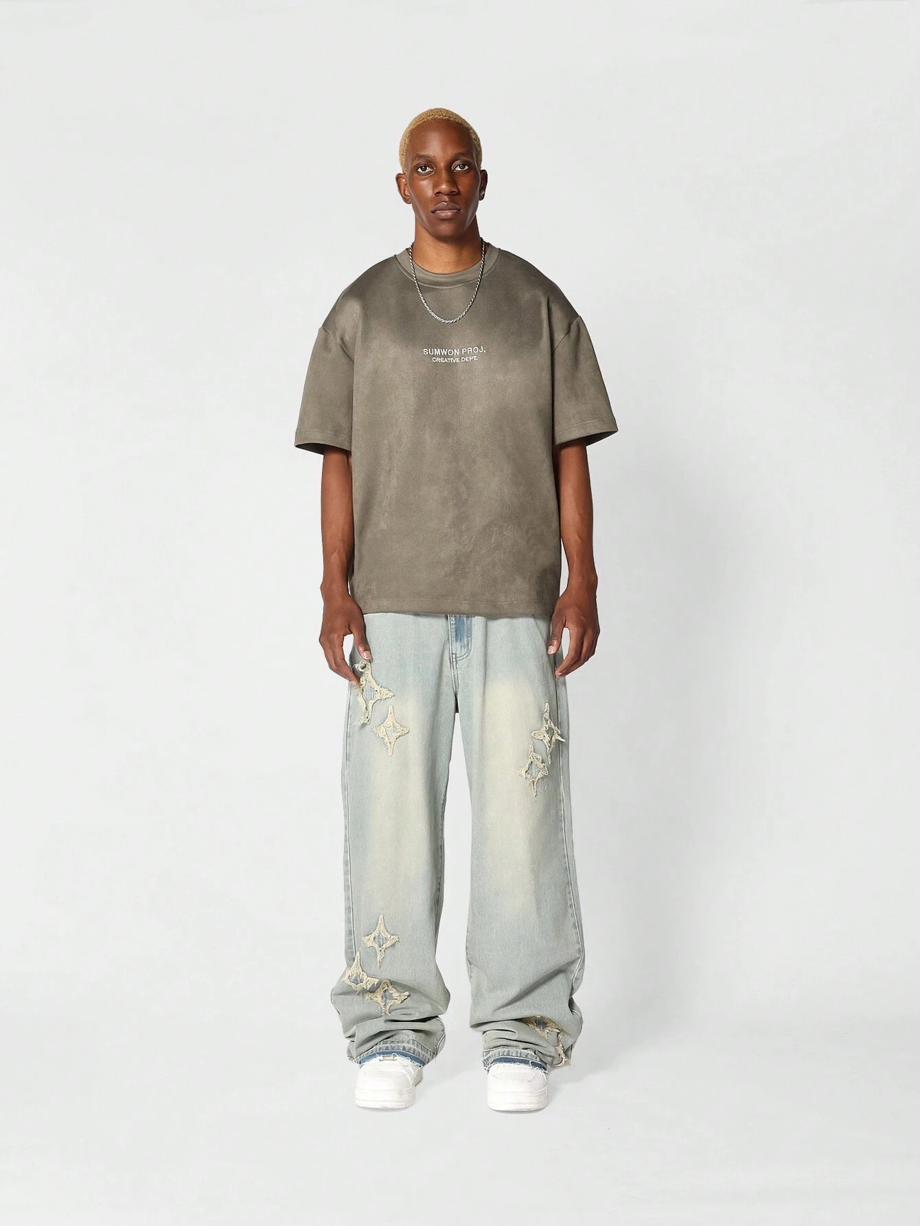 Calça  DROPSTREET Denim Solto com Aplicação Stars