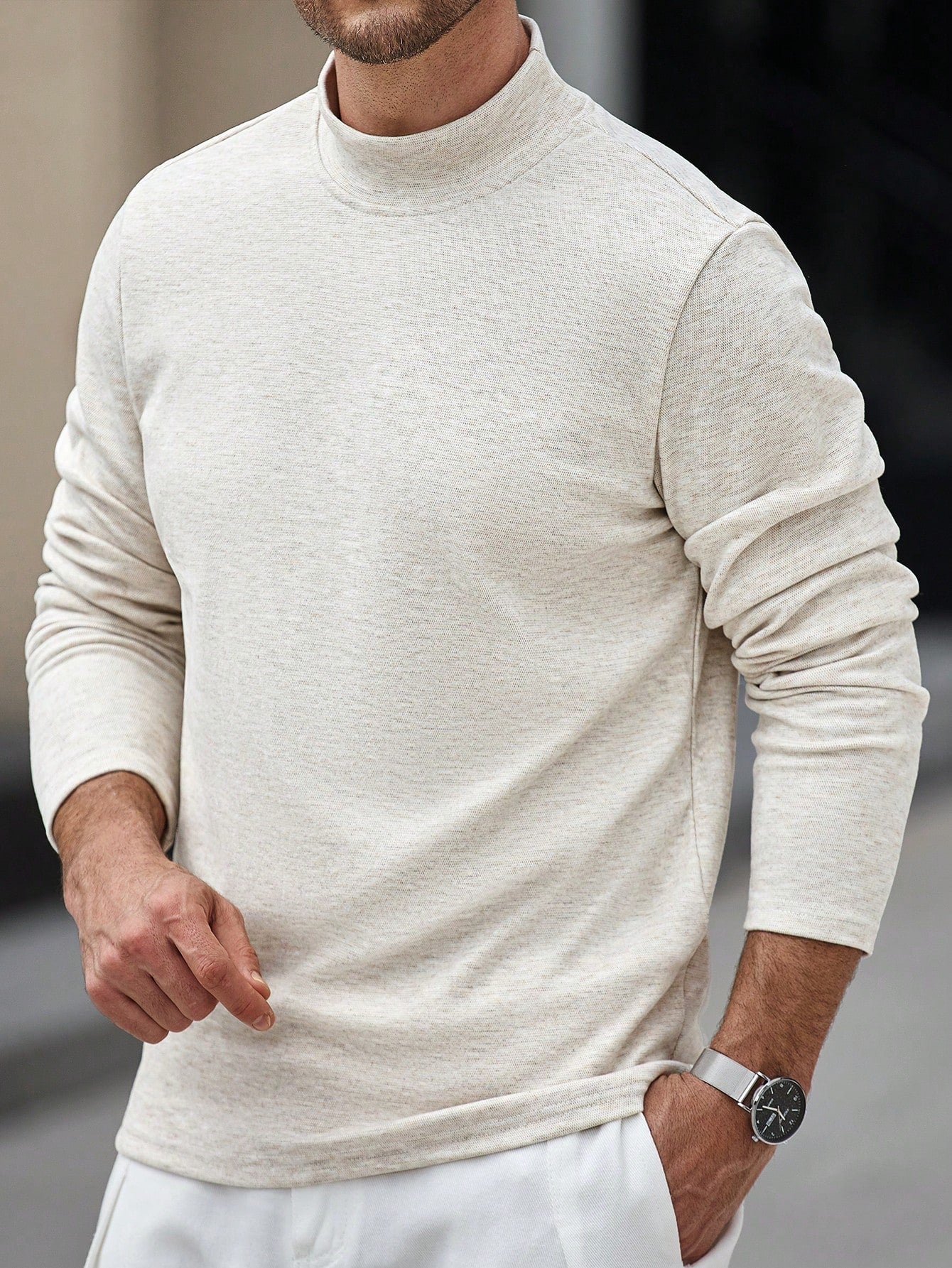 Camiseta CasualCool Luxury de Manga Longa com Gola em Pé