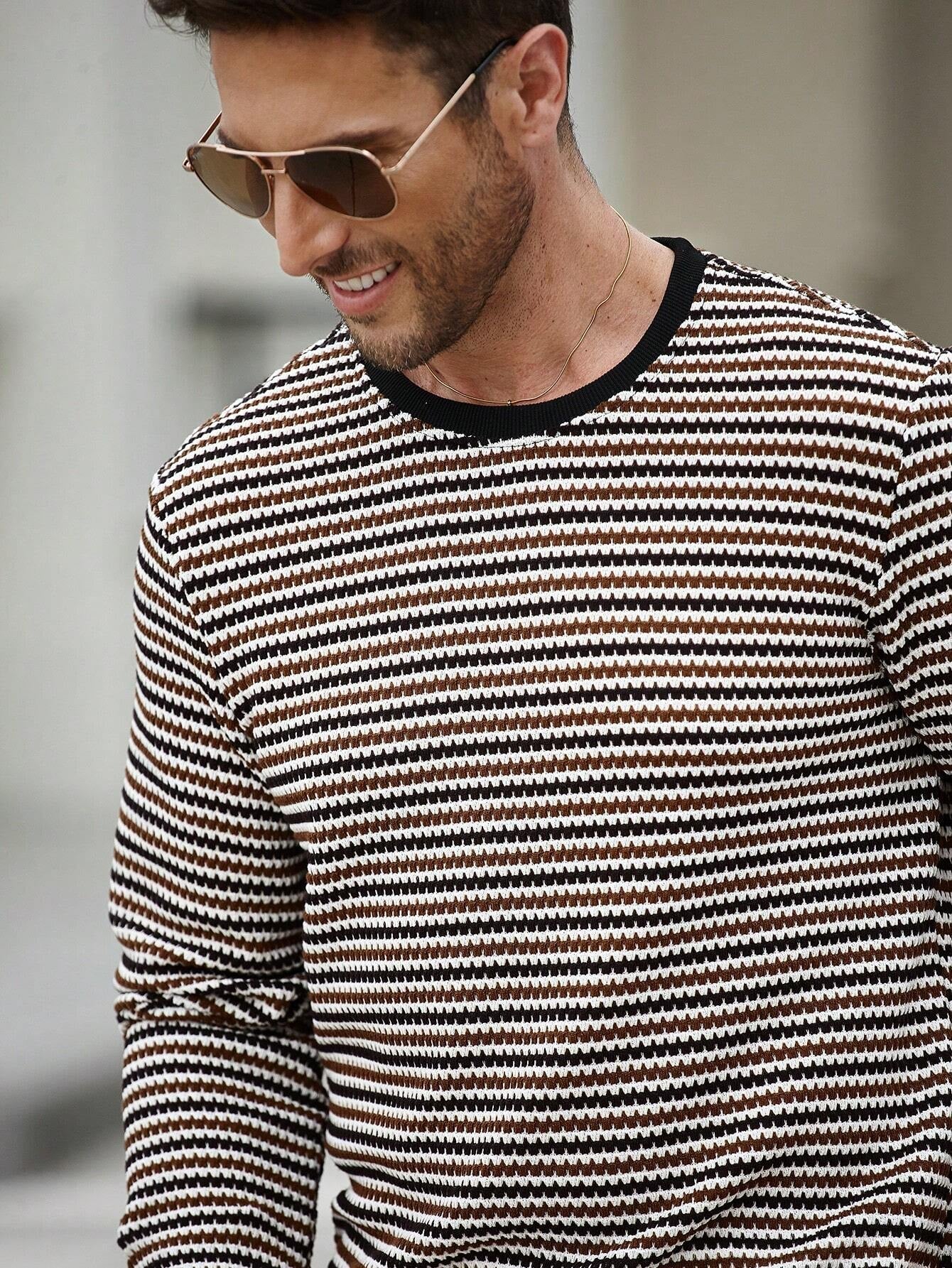 Camiseta CasualCool de Manga Longa com Gola Careca e Estampa de Listra