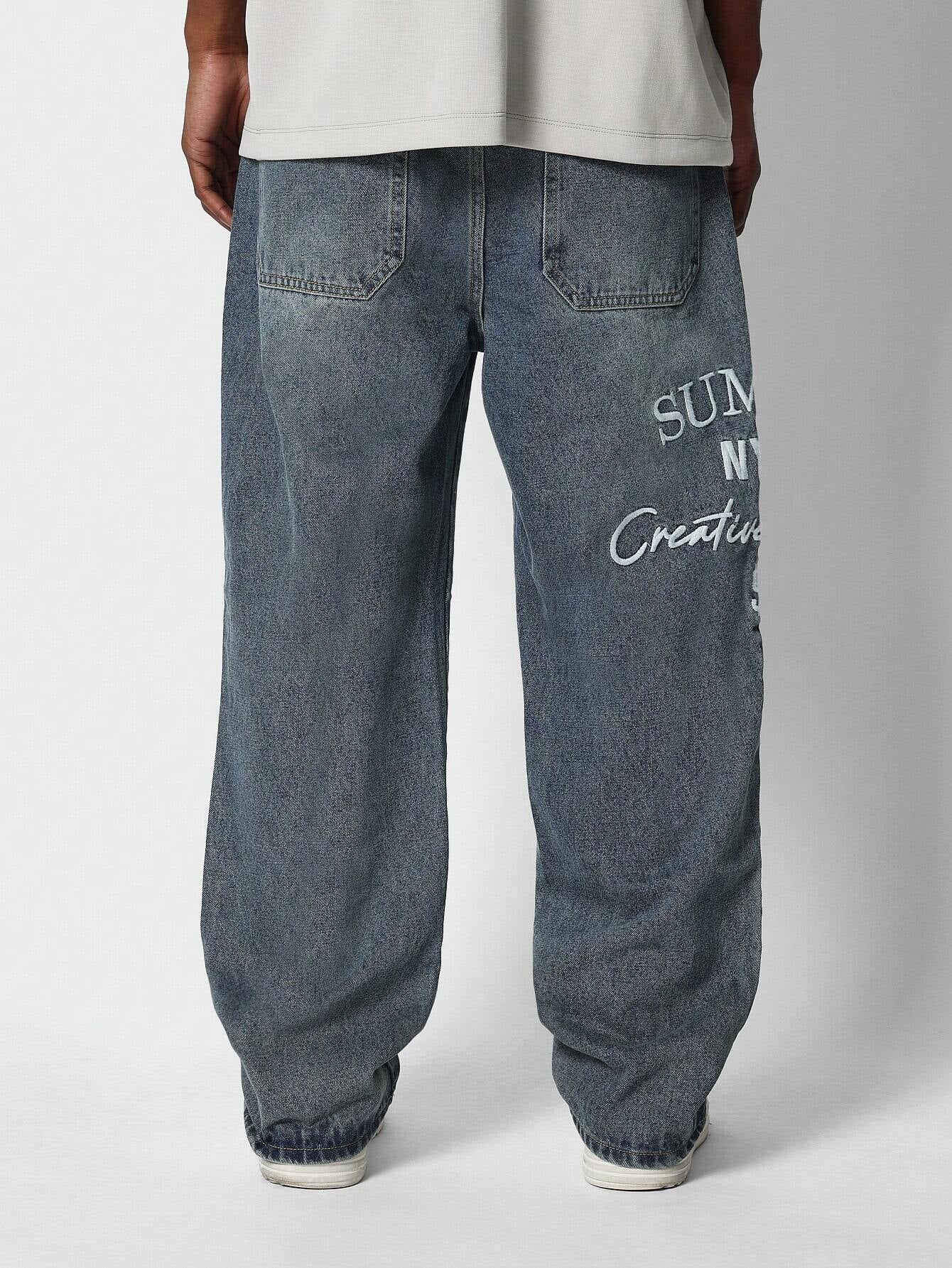 Calça  DROPSTREET Denim reta com bordado