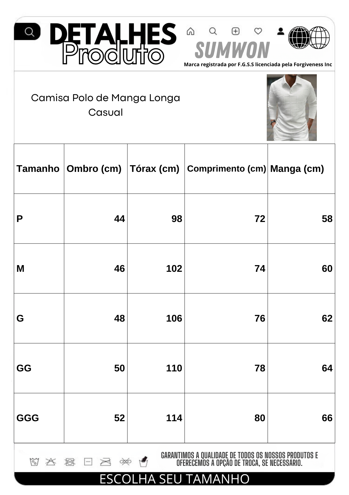 Camisa Polo de Manga Longa Casual