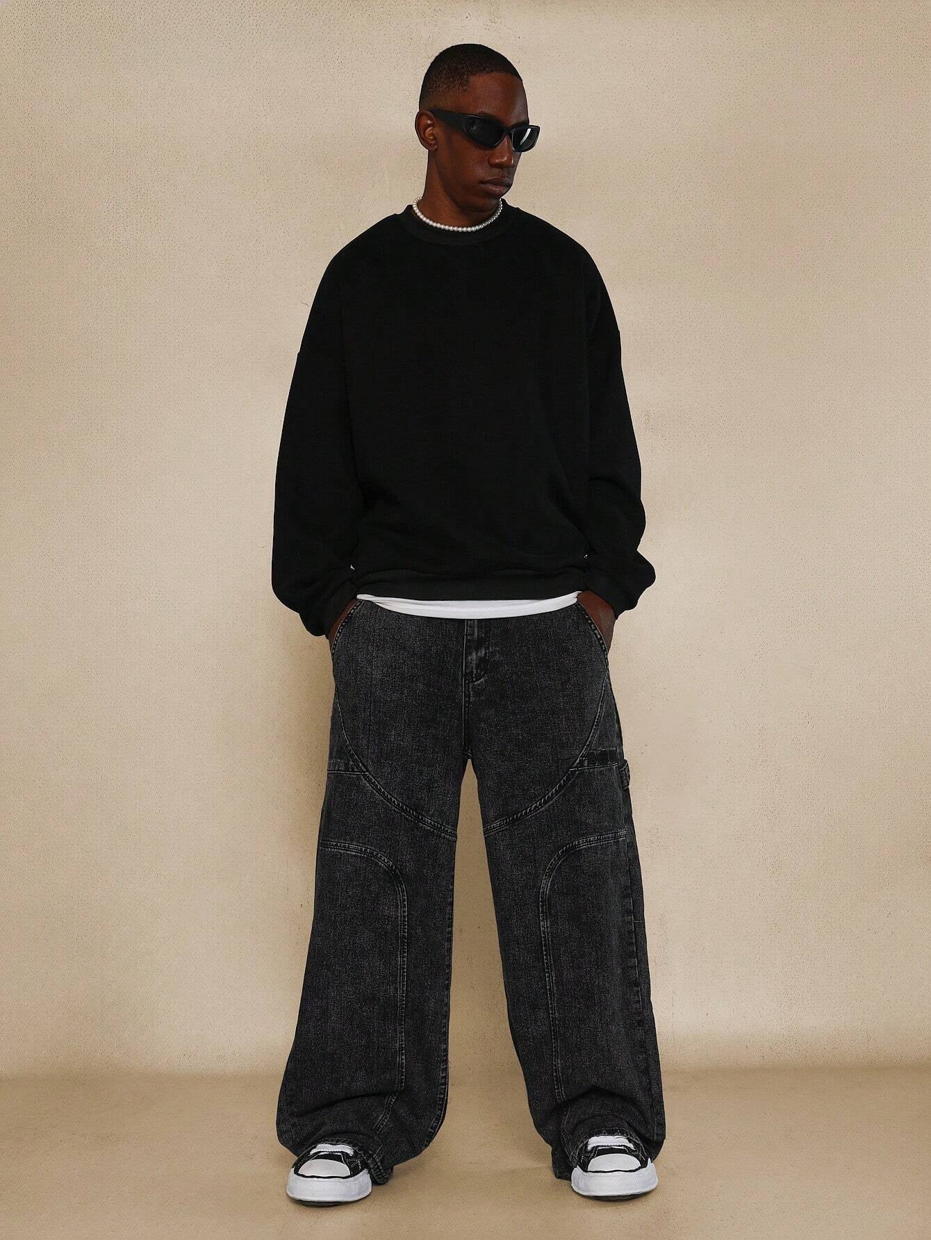 Calça  DROPSTREET Denim Reta Anos 90 com Painéis Curvos