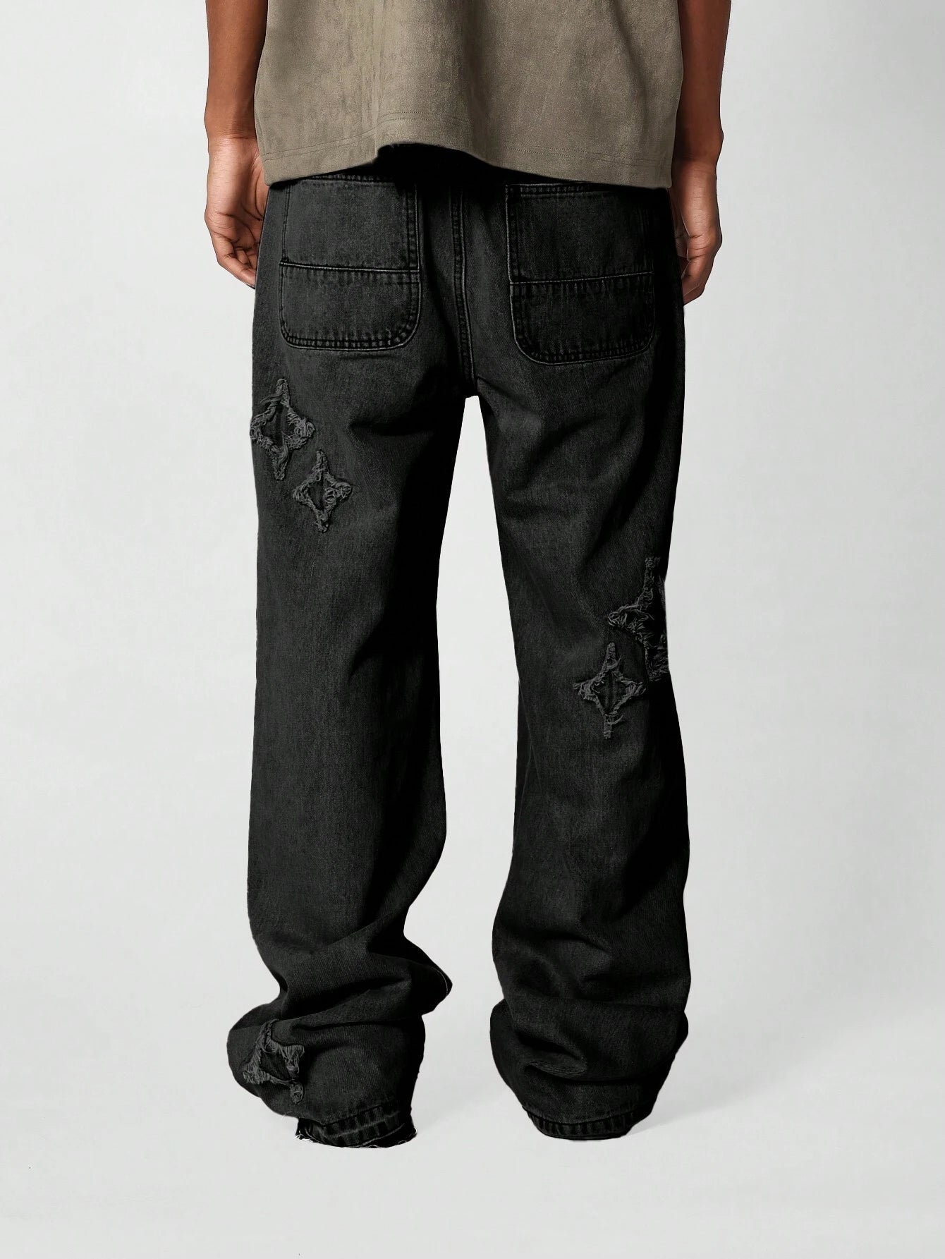 Calça  DROPSTREET Denim Solto com Aplicação Stars