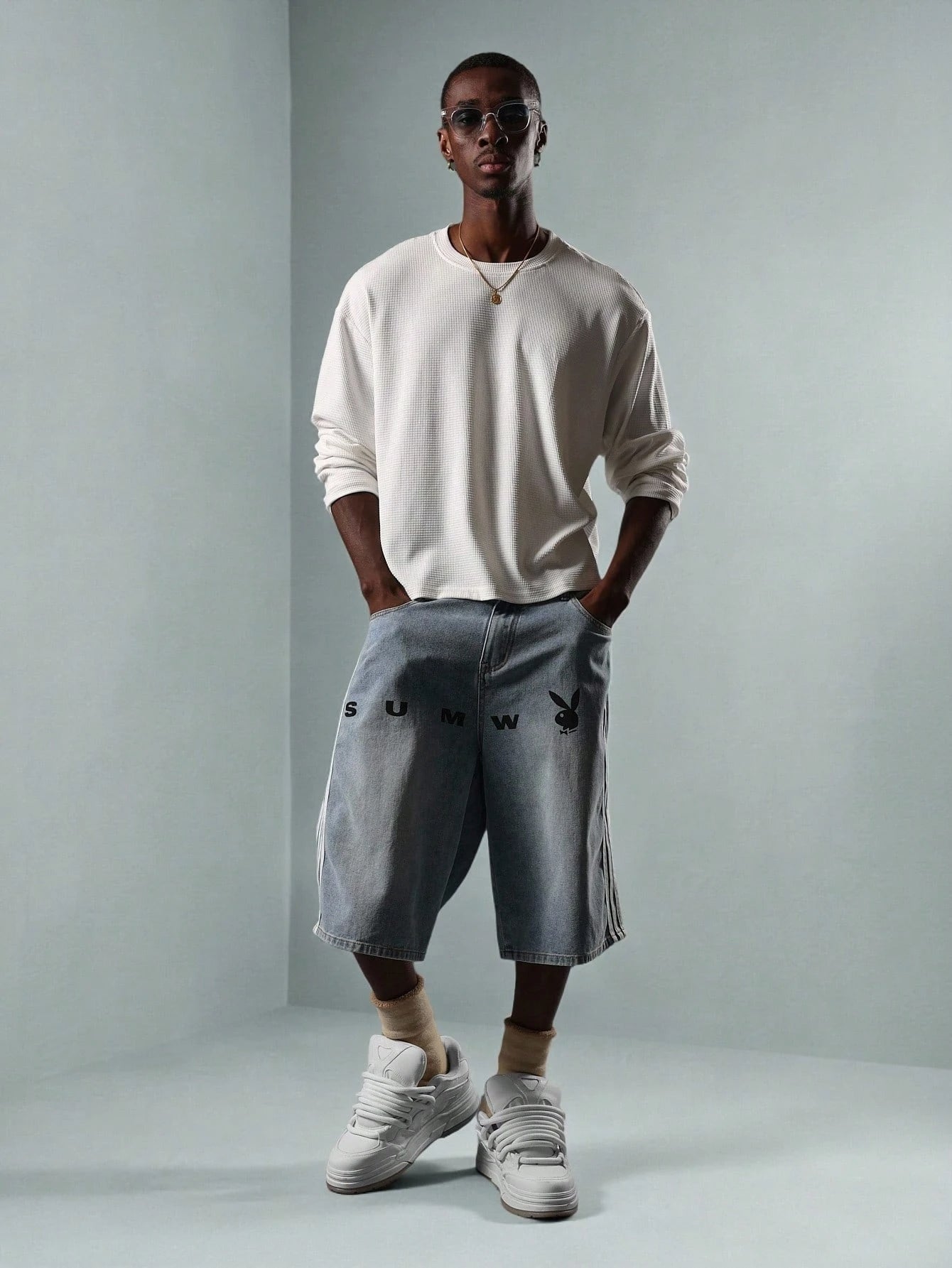 Shorts PLAYBOY XDROPSTRET Jeans List Oversized