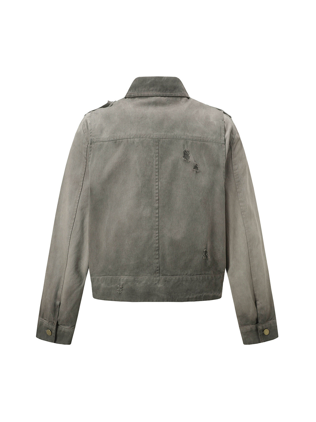 Jaqueta Distressed Irregular Zip Up Denim Jacket