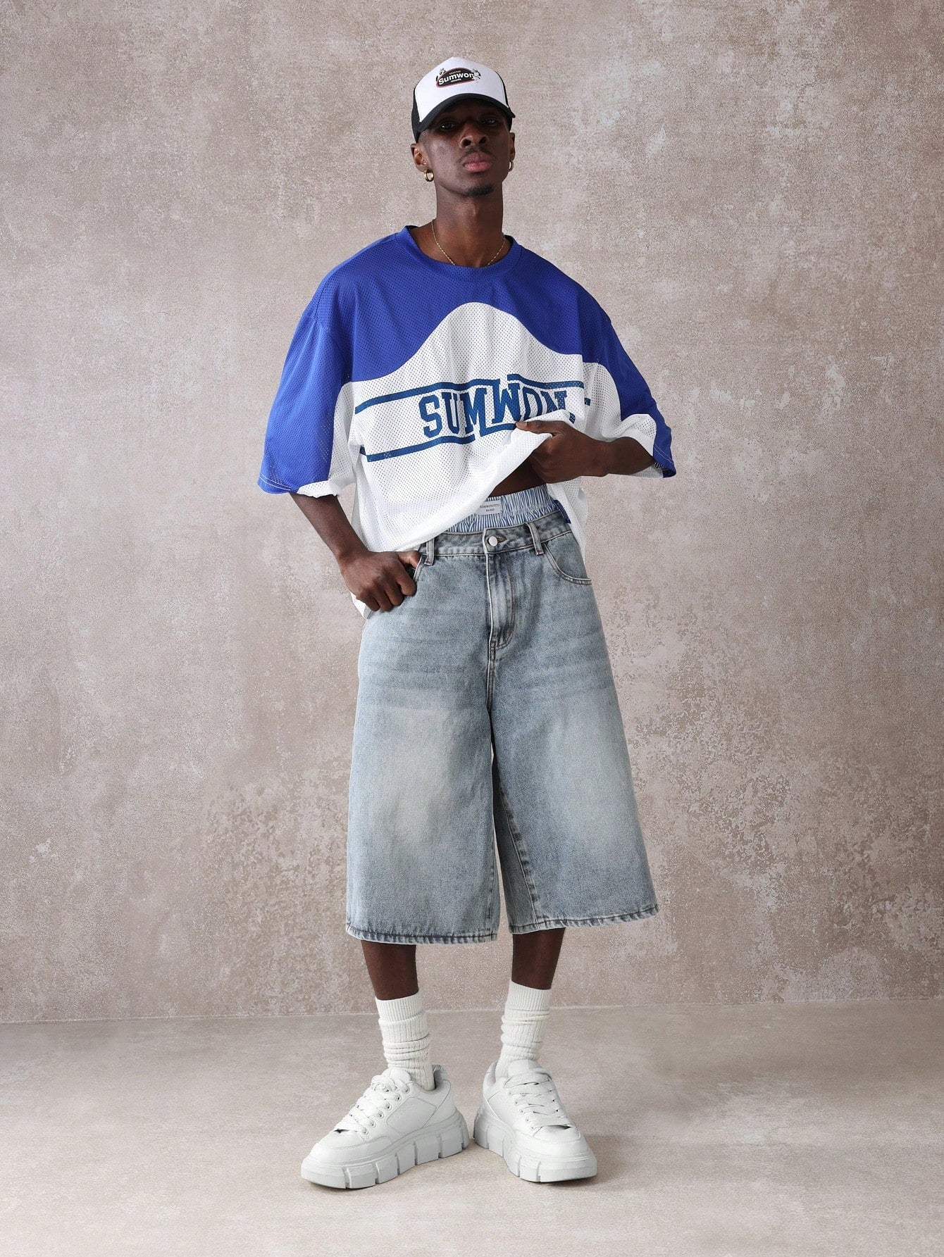 Shorts Denim Oversized de Perna Larga