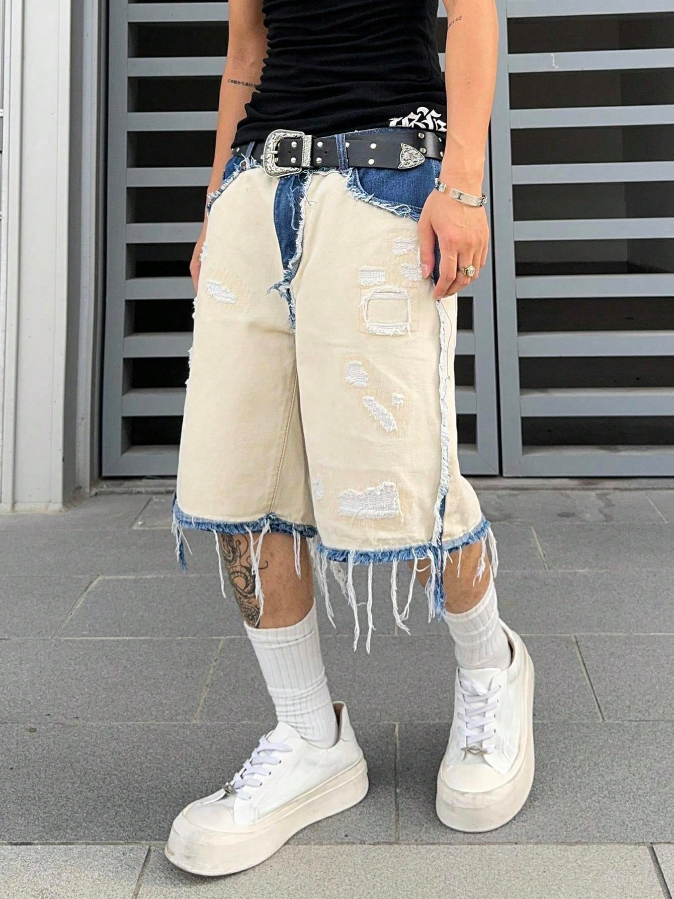 Shorts Denim Bege Punk Jeans