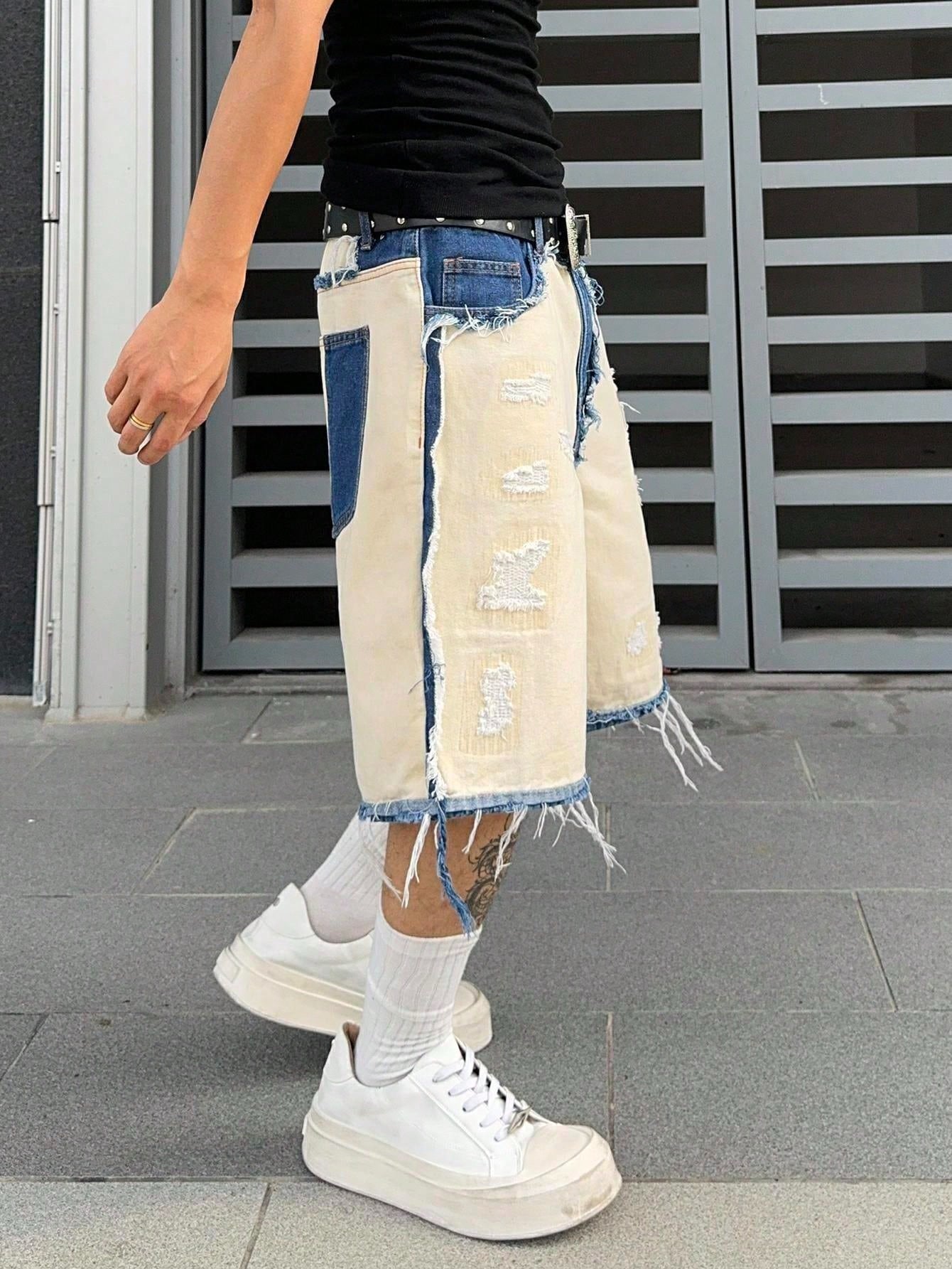 Shorts Denim Bege Punk Jeans